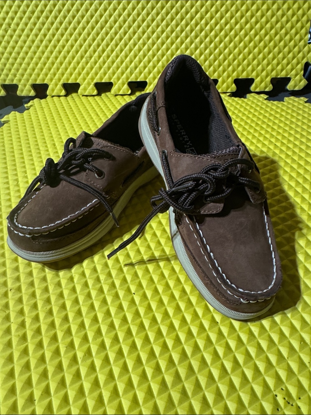 Sperry kids Brown Suede lo Boat Shoes with White Stitching